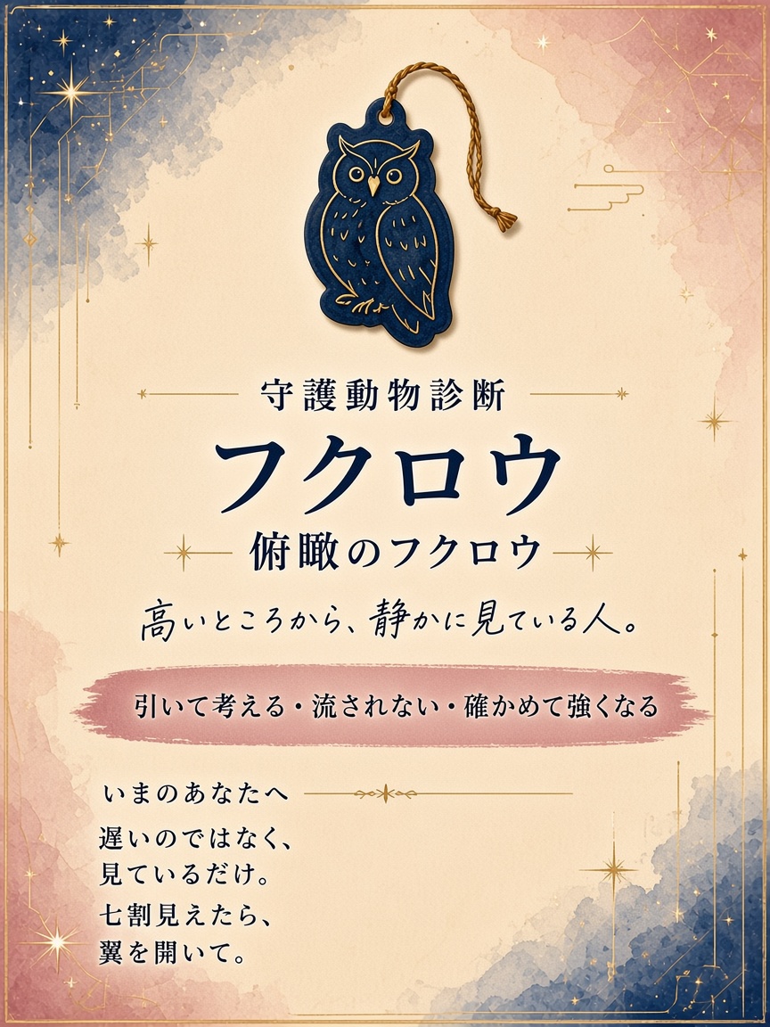 守護動物診断サンプル：俯瞰のフクロウ