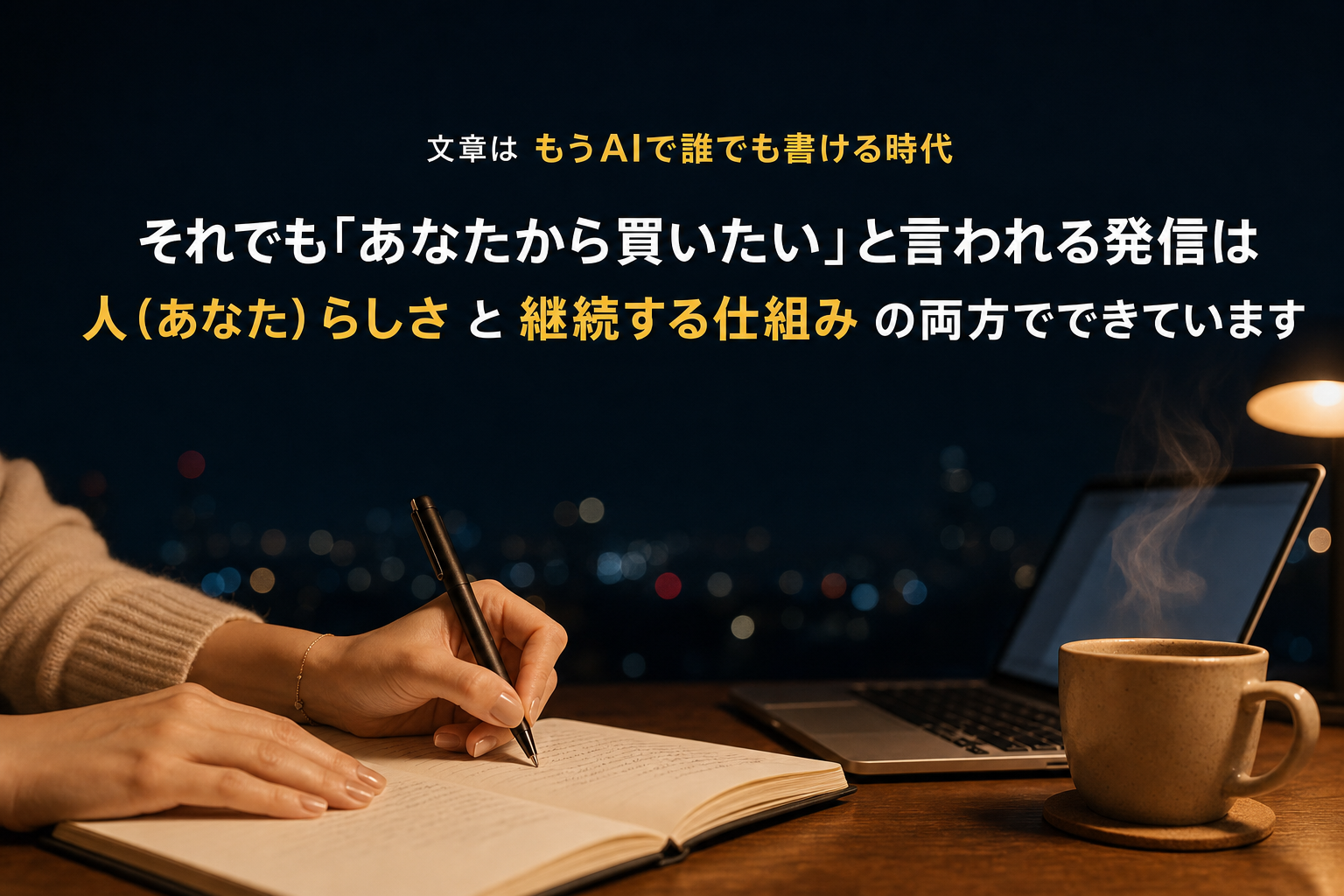 文章は もうAIで誰でも書ける時代。それでも「あなたから買いたい」と言われる発信は、人（あなた）らしさと継続する仕組みの両方でできています
